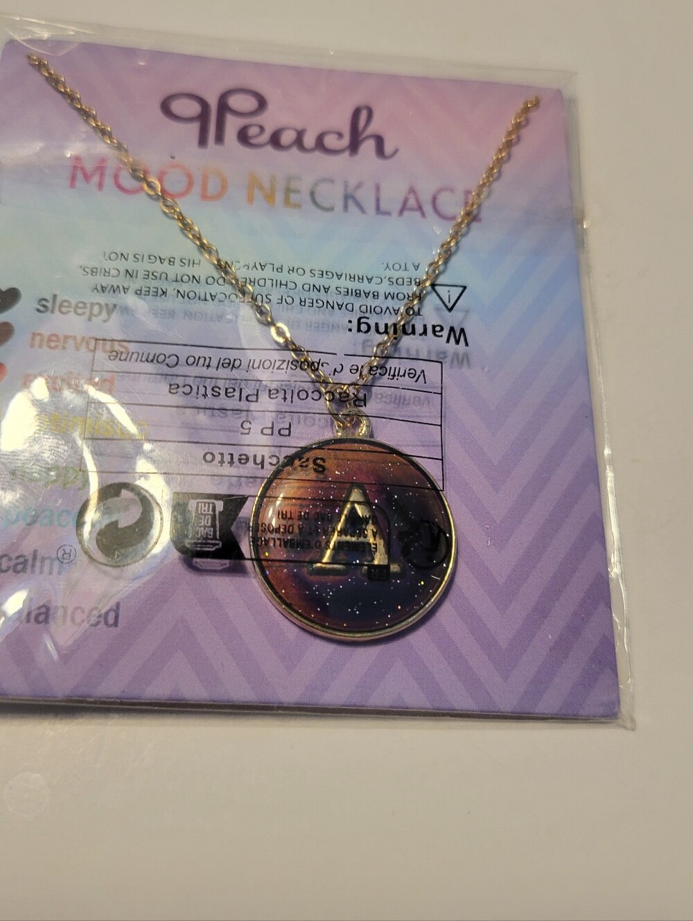 Gold Initial 'A' Mood Necklace in Purple/Blue Gradient